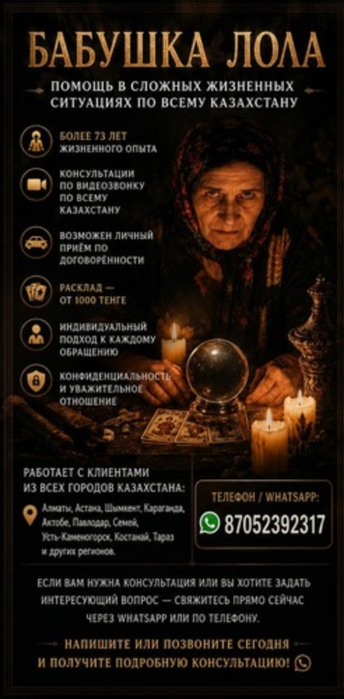 БАБУШКА ЛОЛА  ПОМОЩЬ В СЛОЖНЫХ ЖИЗНЕННЫХ СИТУАЦИЯХ ПО ВСЕМУ КАЗАХСТАН